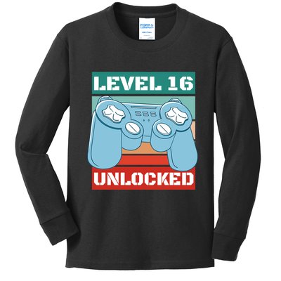 Level 16 Unlocked Gaming Retro Kids Long Sleeve Shirt
