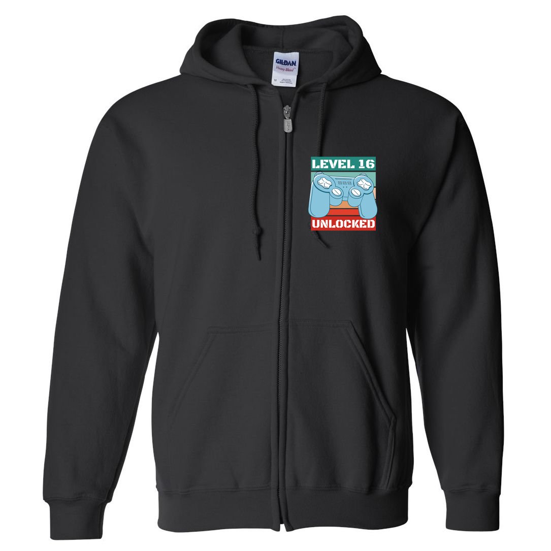Level 16 Unlocked Gaming Retro Full Zip Hoodie