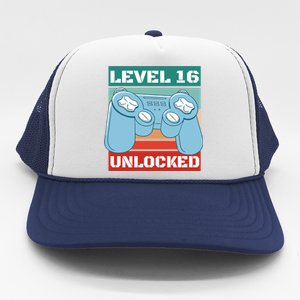 Level 16 Unlocked Gaming Retro Trucker Hat