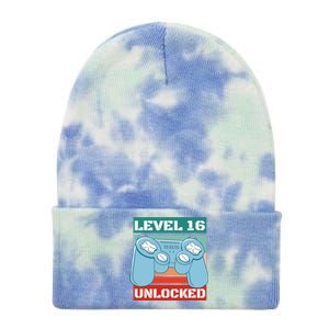 Level 16 Unlocked Gaming Retro Tie Dye 12in Knit Beanie