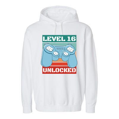 Level 16 Unlocked Gaming Retro Garment-Dyed Fleece Hoodie