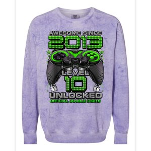 Level 10 Unlocked Awesome Since 2013 10th Birthday Gaming Colorblast Crewneck Sweatshirt