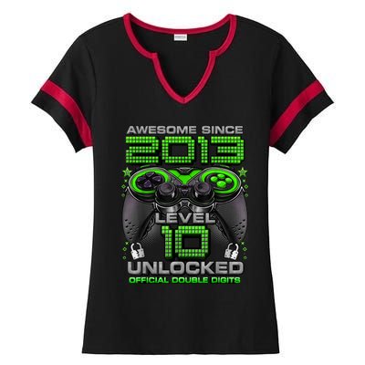 Level 10 Unlocked Awesome Since 2013 10th Birthday Gaming Ladies Halftime Notch Neck Tee