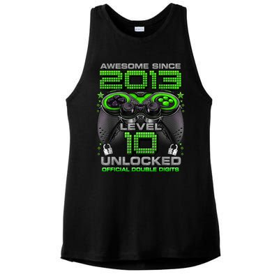 Level 10 Unlocked Awesome Since 2013 10th Birthday Gaming Ladies PosiCharge Tri-Blend Wicking Tank