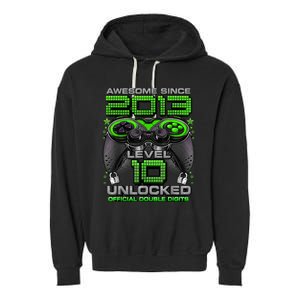 Level 10 Unlocked Awesome Since 2013 10th Birthday Gaming Garment-Dyed Fleece Hoodie