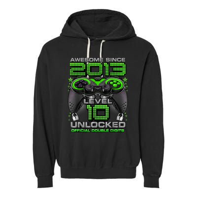 Level 10 Unlocked Awesome Since 2013 10th Birthday Gaming Garment-Dyed Fleece Hoodie