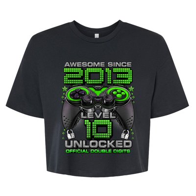 Level 10 Unlocked Awesome Since 2013 10th Birthday Gaming Bella+Canvas Jersey Crop Tee