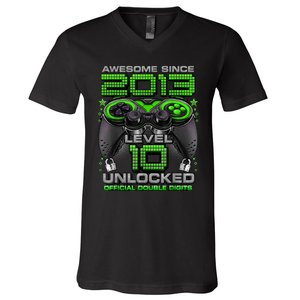 Level 10 Unlocked Awesome Since 2013 10th Birthday Gaming V-Neck T-Shirt