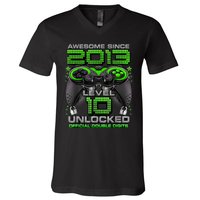 Level 10 Unlocked Awesome Since 2013 10th Birthday Gaming V-Neck T-Shirt