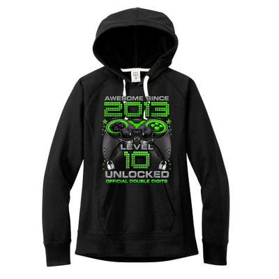 Level 10 Unlocked Awesome Since 2013 10th Birthday Gaming Women's Fleece Hoodie