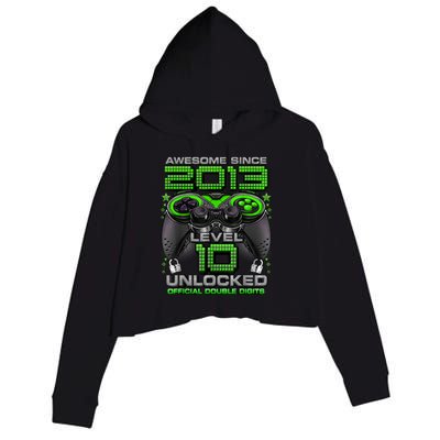 Level 10 Unlocked Awesome Since 2013 10th Birthday Gaming Crop Fleece Hoodie