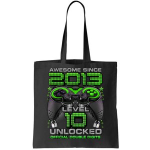 Level 10 Unlocked Awesome Since 2013 10th Birthday Gaming Tote Bag