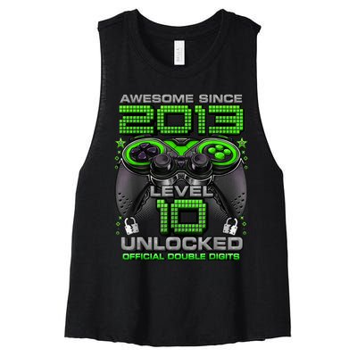 Level 10 Unlocked Awesome Since 2013 10th Birthday Gaming Women's Racerback Cropped Tank