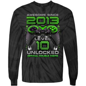 Level 10 Unlocked Awesome Since 2013 10th Birthday Gaming Tie-Dye Long Sleeve Shirt