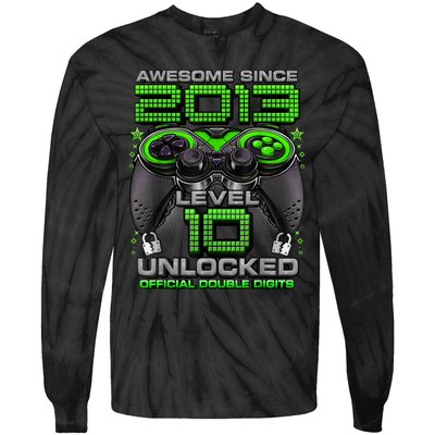 Level 10 Unlocked Awesome Since 2013 10th Birthday Gaming Tie-Dye Long Sleeve Shirt