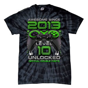 Level 10 Unlocked Awesome Since 2013 10th Birthday Gaming Tie-Dye T-Shirt