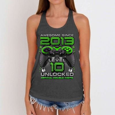 Level 10 Unlocked Awesome Since 2013 10th Birthday Gaming Women's Knotted Racerback Tank