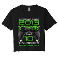 Level 10 Unlocked Awesome Since 2013 10th Birthday Gaming Women's Crop Top Tee