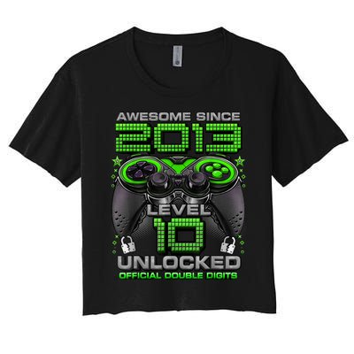 Level 10 Unlocked Awesome Since 2013 10th Birthday Gaming Women's Crop Top Tee