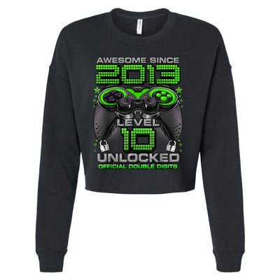 Level 10 Unlocked Awesome Since 2013 10th Birthday Gaming Cropped Pullover Crew