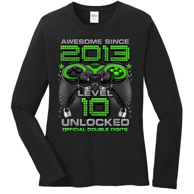 Level 10 Unlocked Awesome Since 2013 10th Birthday Gaming Ladies Long Sleeve Shirt