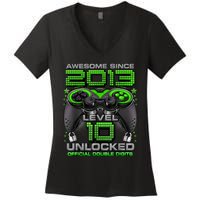 Level 10 Unlocked Awesome Since 2013 10th Birthday Gaming Women's V-Neck T-Shirt