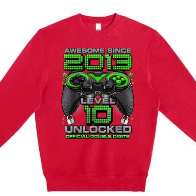 Level 10 Unlocked Awesome Since 2013 10th Birthday Gaming Premium Crewneck Sweatshirt