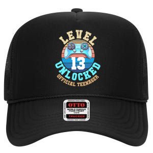 Level 13 Unlocked Video Game 13th Birthday High Crown Mesh Back Trucker Hat