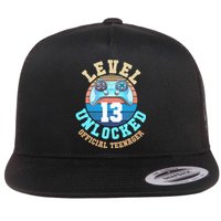 Level 13 Unlocked Video Game 13th Birthday Flat Bill Trucker Hat