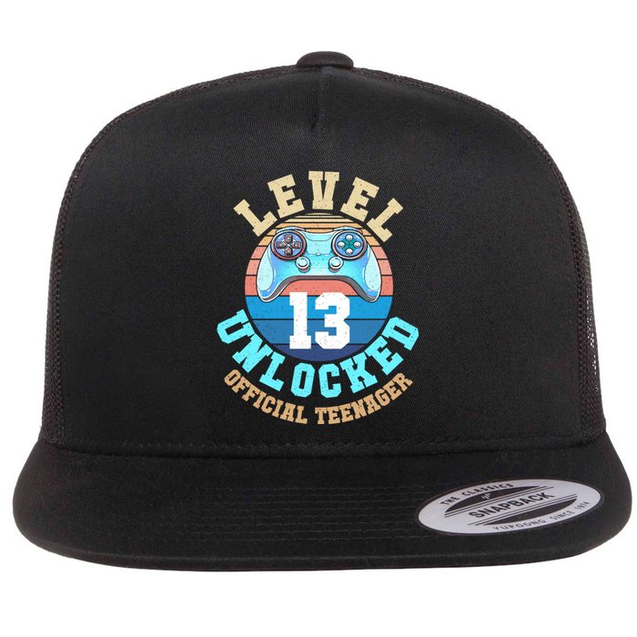 Level 13 Unlocked Video Game 13th Birthday Flat Bill Trucker Hat