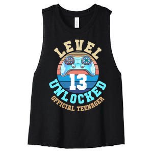 Level 13 Unlocked Video Game 13th Birthday Women's Racerback Cropped Tank