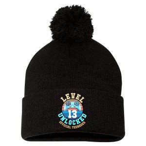 Level 13 Unlocked Video Game 13th Birthday Pom Pom 12in Knit Beanie