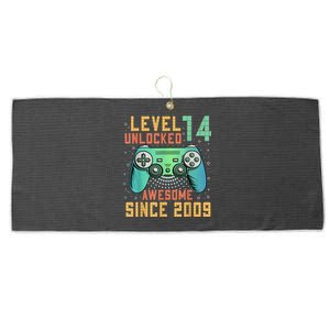 Level 14 Unlocked 14th Birthday 14 Year Old Boy Gamer Bday Large Microfiber Waffle Golf Towel