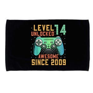 Level 14 Unlocked 14th Birthday 14 Year Old Boy Gamer Bday Microfiber Hand Towel