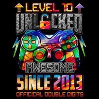 Level 10 Unlocked Awesome Since 2013 10th Birthday Gaming Stripe Pom Pom Beanie
