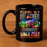 Level 10 Unlocked Awesome Since 2013 10th Birthday Gaming 11oz C Handle Ceramic Mug