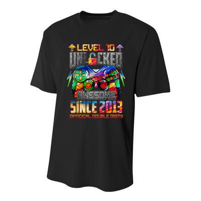 Level 10 Unlocked Awesome Since 2013 10th Birthday Gaming Youth Performance Sprint T-Shirt