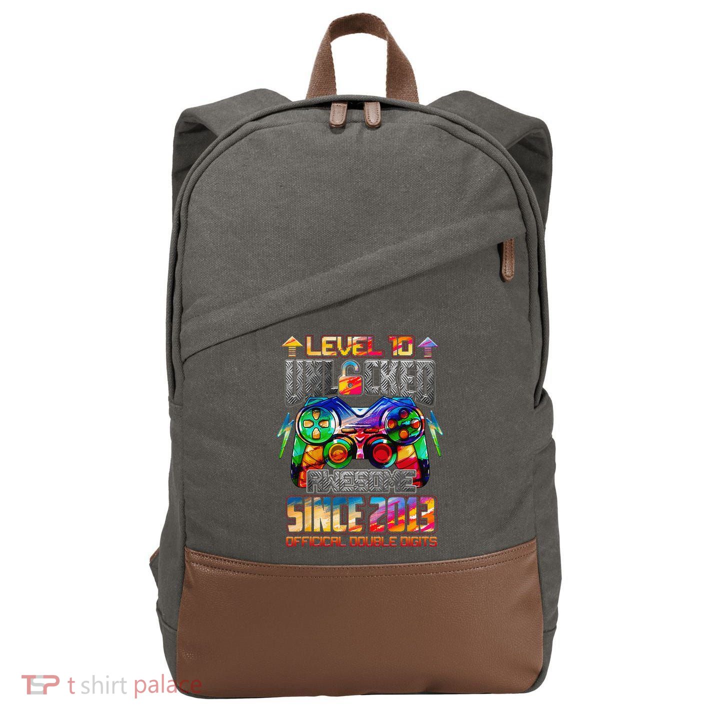 Level 10 Unlocked Awesome Since 2013 10th Birthday Gaming Cotton Canvas Backpack