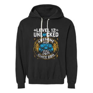 Level 12 Unlocked Since 2011 12nd Birthday Gaming Garment-Dyed Fleece Hoodie