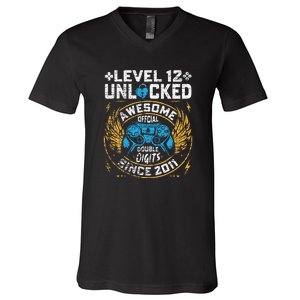 Level 12 Unlocked Since 2011 12nd Birthday Gaming V-Neck T-Shirt