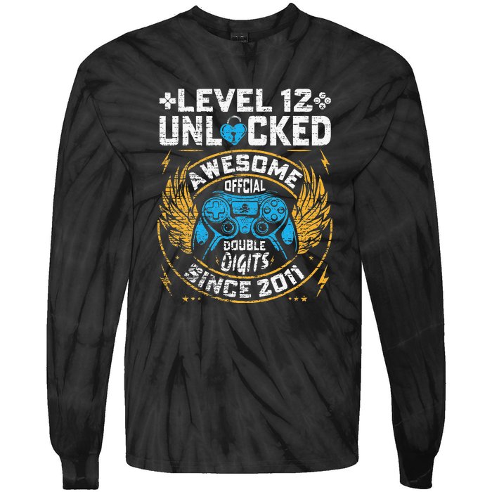 Level 12 Unlocked Since 2011 12nd Birthday Gaming Tie-Dye Long Sleeve Shirt