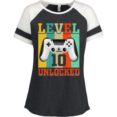 Level 10 Unlocked Birthday For 10 Years Old Gamer Bday Enza Ladies Jersey Colorblock Tee