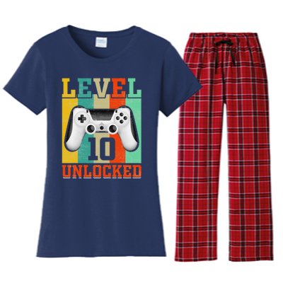 Level 10 Unlocked Birthday For 10 Years Old Gamer Bday Women's Flannel Pajama Set