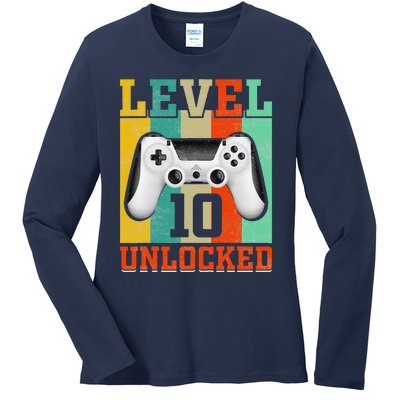 Level 10 Unlocked Birthday For 10 Years Old Gamer Bday Ladies Long Sleeve Shirt