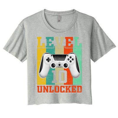 Level 10 Unlocked Birthday For 10 Years Old Gamer Bday Women's Crop Top Tee