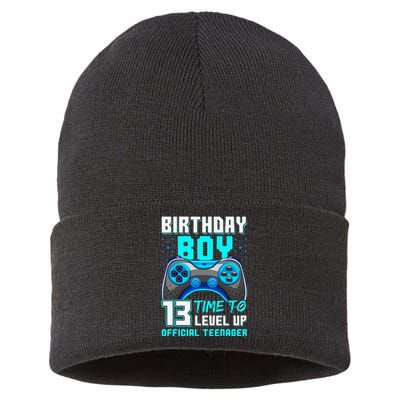 Level 13 Unlocked Video Game 13th Birthday Teenager Sustainable Knit Beanie