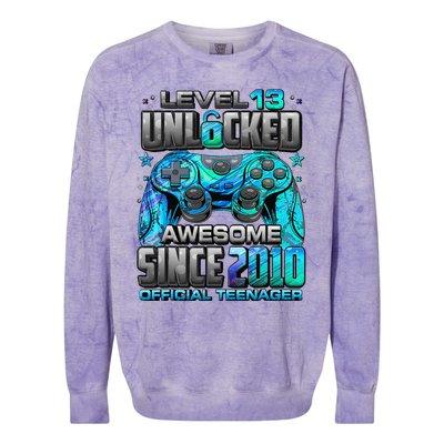 Level 13 Unlocked Awesome Since 2010 13th Birthday Gaming Colorblast Crewneck Sweatshirt