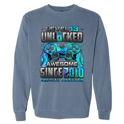 Level 13 Unlocked Awesome Since 2010 13th Birthday Gaming Garment-Dyed Sweatshirt