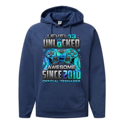 Level 13 Unlocked Awesome Since 2010 13th Birthday Gaming Performance Fleece Hoodie