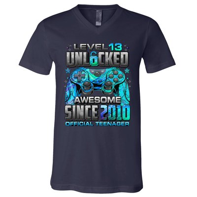 Level 13 Unlocked Awesome Since 2010 13th Birthday Gaming V-Neck T-Shirt